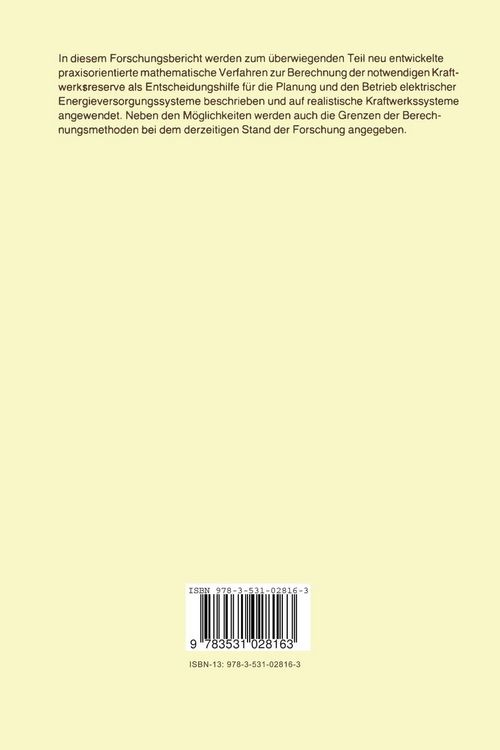 Produktbild: Untersuchung der Kraftwerkreserve im Verbundsystem