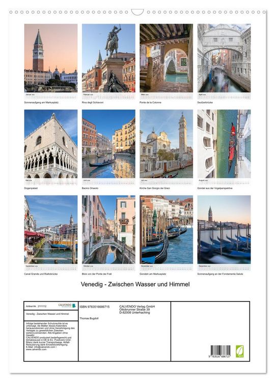 Produktbild: Venedig - Zwischen Wasser und Himmel (Wandkalender 2026 DIN A2 hoch), CALVENDO Monatskalender