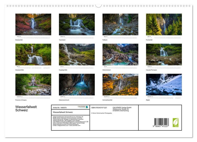 Produktbild: Wasserfallwelt Schweiz (hochwertiger Premium Wandkalender 2026 DIN A2 quer), Kunstdruck in Hochglanz