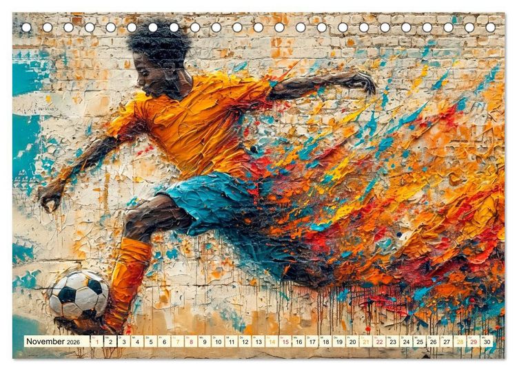 Produktbild: Fu&szlig;ball Graffiti - sportliche Kunst (Tischkalender 2026 DIN A5 quer), CALVENDO Monatskalender
