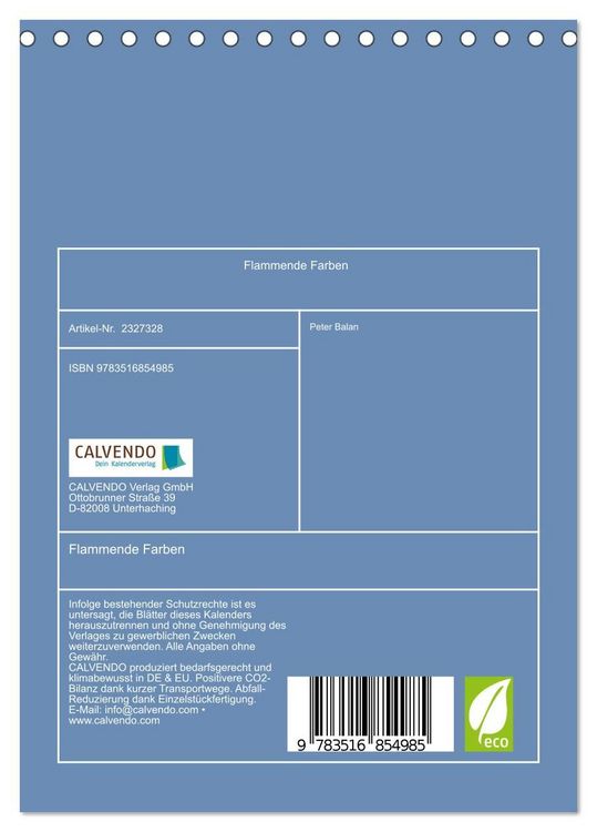 Produktbild: Flammende Farben (Tischkalender 2027 DIN A5 hoch), CALVENDO Monatskalender