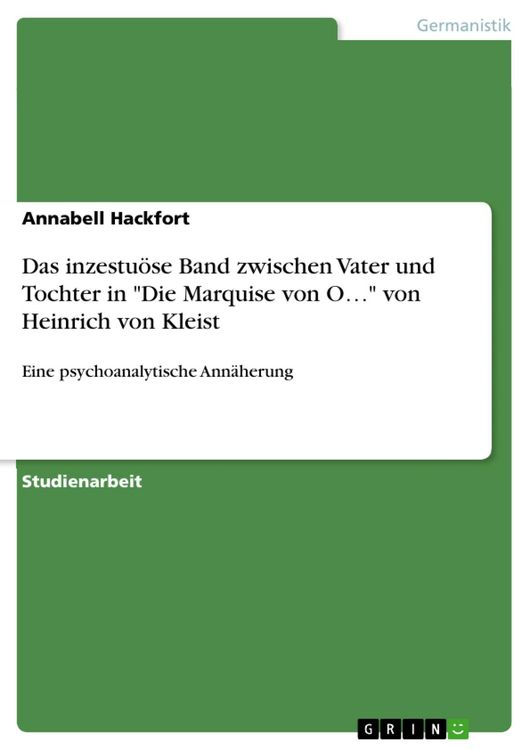 Produktbild: Das inzestu&ouml;se Band zwischen Vater und Tochter in 'Die Marquise von O...' von Heinrich von Kleist