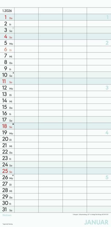 Produktbild: Superplaner M 2026 4 Spalten - Familien-Timer 22x45 cm - Offset-Papier - mit Ferienterminen - Wand-Planer - Familienkalender - Alpha Edition