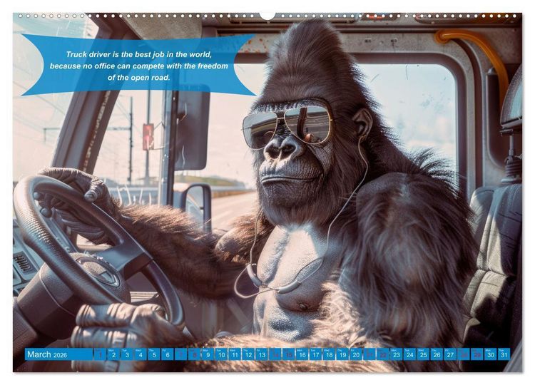 Produktbild: Funny charming animals as truck drivers (High Quality Premium Wall Calendar 2026 DIN A2 landscape),CALVENDO 12 Month Wall Calendar