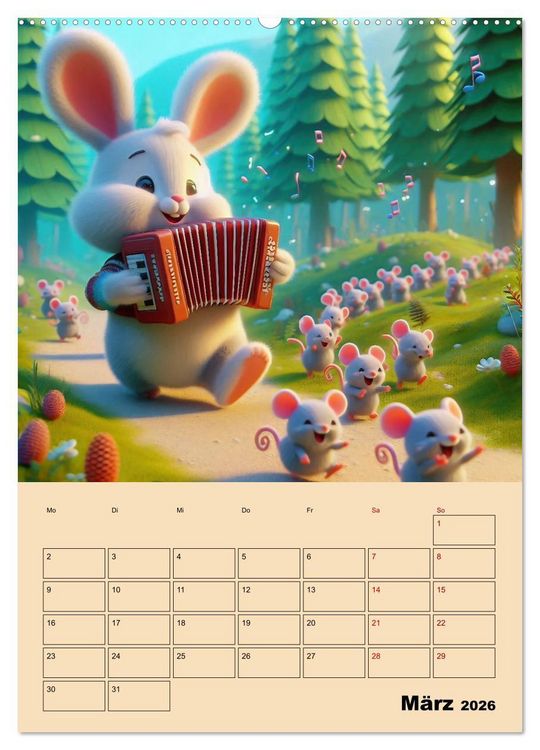Produktbild: Waldtiere machen Musik (hochwertiger Premium Wandkalender 2026 DIN A2 hoch), Kunstdruck in Hochglanz