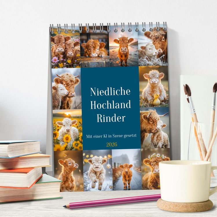 Produktbild: Niedliche Hochland Rinder (Tischkalender 2026 DIN A5 hoch), CALVENDO Monatskalender