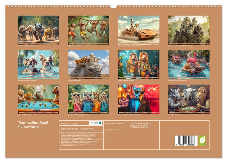 Produktbild: Tiere wollen Spa&szlig; - Humorwerke (hochwertiger Premium Wandkalender 2026 DIN A2 quer), Kunstdruck in Hochglanz