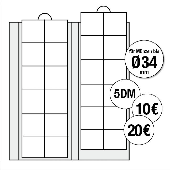 Produktbild: Erg&auml;nzungsbl&auml;tter f&uuml;r alle Premium-M&uuml;nzalben f&uuml;r M&uuml;nzen bis Durchmesser 34 mm, 2er Pack