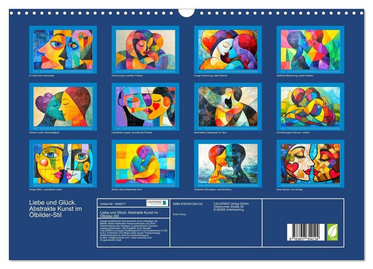Produktbild: Liebe und Gl&uuml;ck. Abstrakte Kunst im &Ouml;lbilder-Stil (Wandkalender 2026 DIN A3 quer), CALVENDO Monatskalender