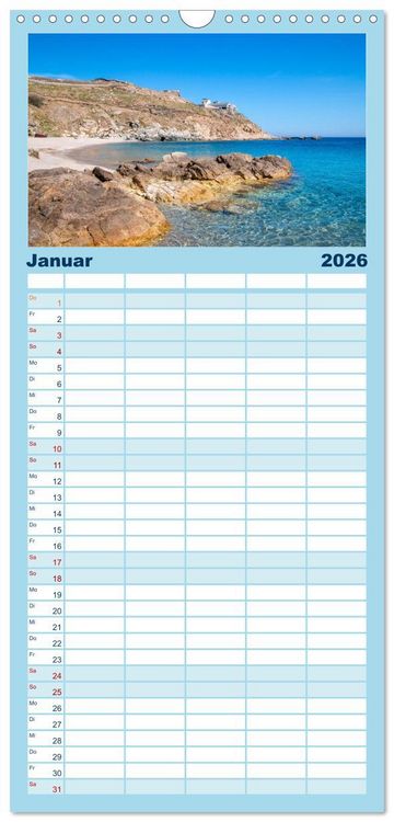 Produktbild: Familienplaner 2026 - Mykonos - Natur, Meer und wei&szlig;e W&auml;nde mit 5 Spalten (Wandkalender, 21 x 45 cm) CALVENDO