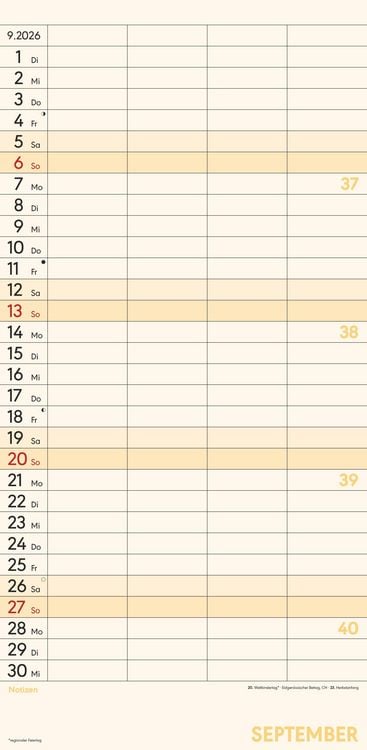 Produktbild: Superplaner M 2026 4 Spalten - Familien-Timer 22x45 cm - Offset-Papier - mit Ferienterminen - Wand-Planer - Familienkalender - Alpha Edition