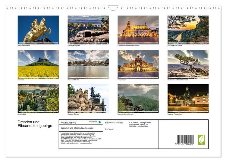 Produktbild: Dresden und Elbsandsteingebirge (Wandkalender 2026 DIN A3 quer), CALVENDO Monatskalender