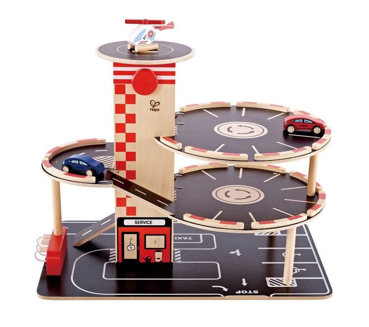 Produktbild: Hape E3002 - Parkhaus Spieleset aus Holz, ink. Autos + Hubschrauber