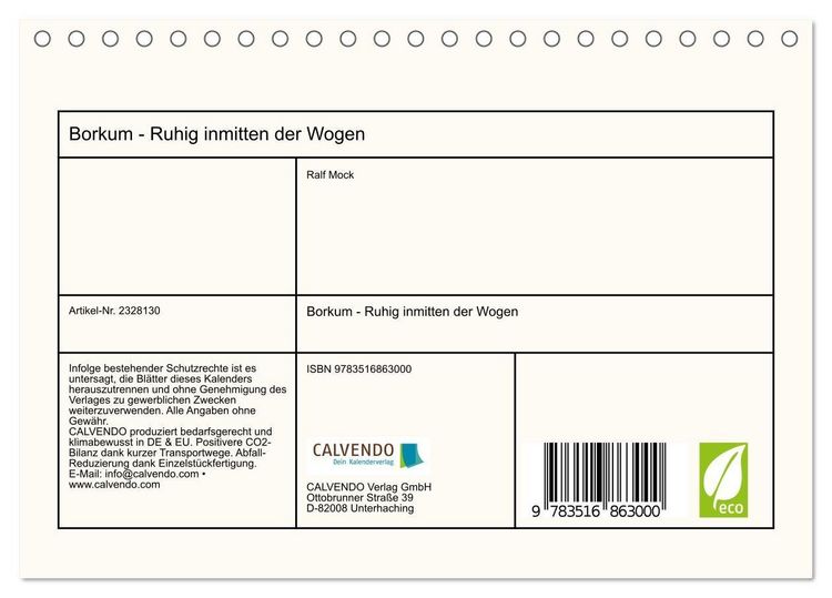 Produktbild: Borkum - Ruhig inmitten der Wogen (Tischkalender 2027 DIN A5 quer), CALVENDO Monatskalender