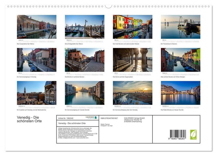 Produktbild: Venedig - Die sch&ouml;nsten Orte (hochwertiger Premium Wandkalender 2026 DIN A2 quer), Kunstdruck in Hochglanz