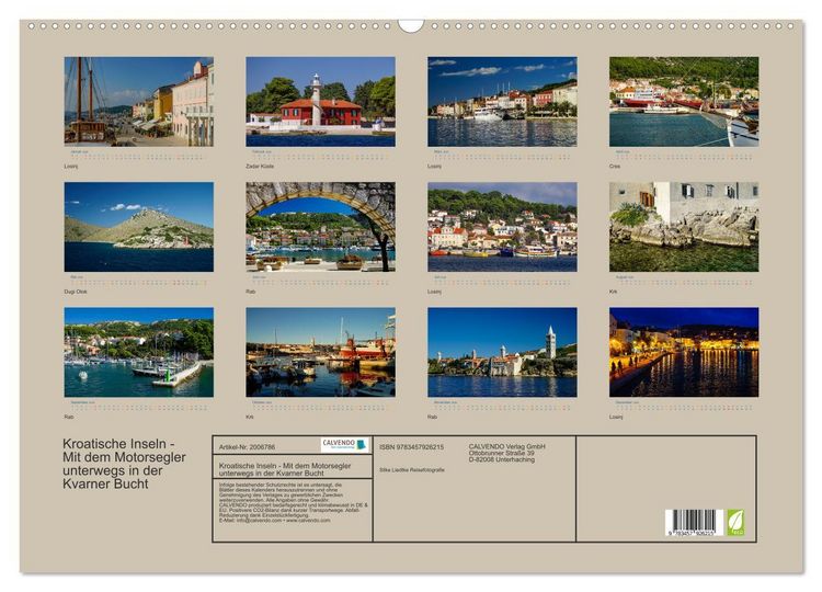 Produktbild: Kroatische Inseln - Mit dem Motorsegler unterwegs in der Kvarner Bucht (Wandkalender 2026 DIN A2 quer), CALVENDO Monatskalender