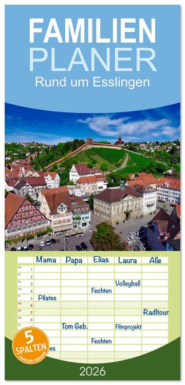 Produktbild: Familienplaner 2026 - Rund um Esslingen mit 5 Spalten (Wandkalender, 21 x 45 cm) CALVENDO