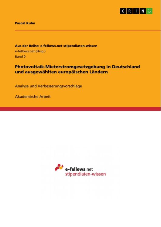 Produktbild: Photovoltaik-Mieterstromgesetzgebung in Deutschland und ausgew&auml;hlten europ&auml;ischen L&auml;ndern