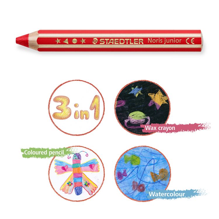 Produktbild: STAEDTLER Noris junior 140 Kindermalstift 3 in 1, 6 Duo Malstifte + 1 Spitzer