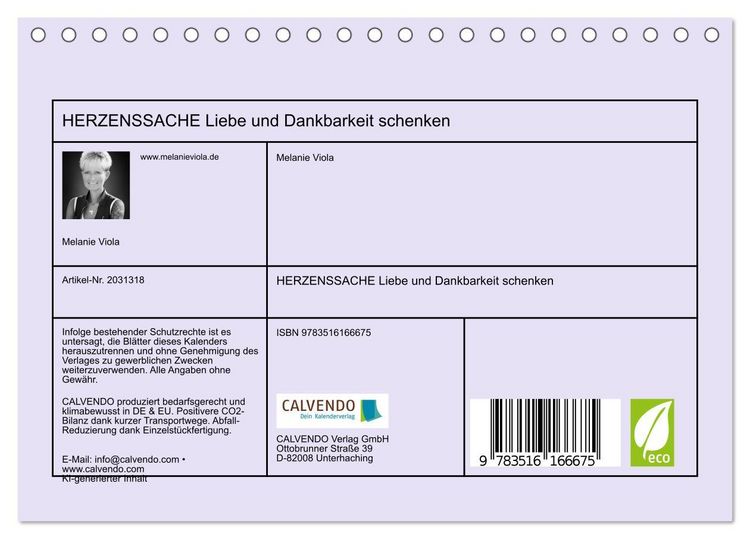 Produktbild: HERZENSSACHE Liebe und Dankbarkeit schenken (Tischkalender 2026 DIN A5 quer), CALVENDO Monatskalender