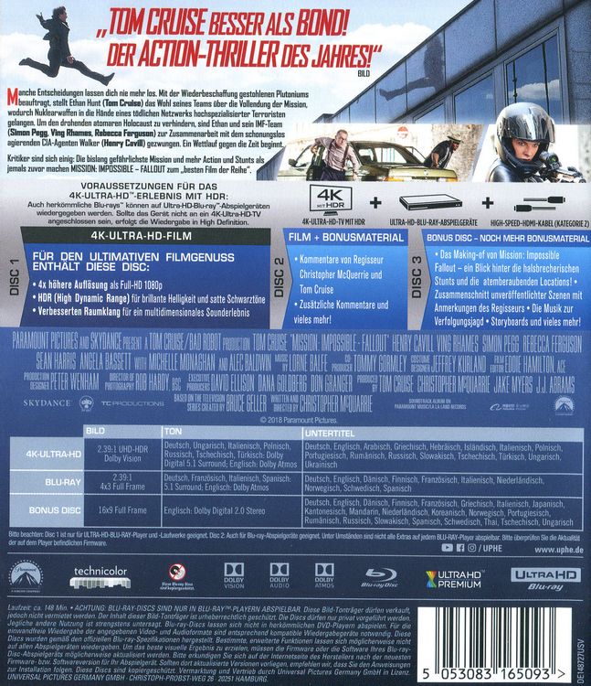 Produktbild: Mission: Impossible 6 - Fallout (4K Ultra HD) (+ Blu-ray 2D) (+ Bonus Blu-ray)