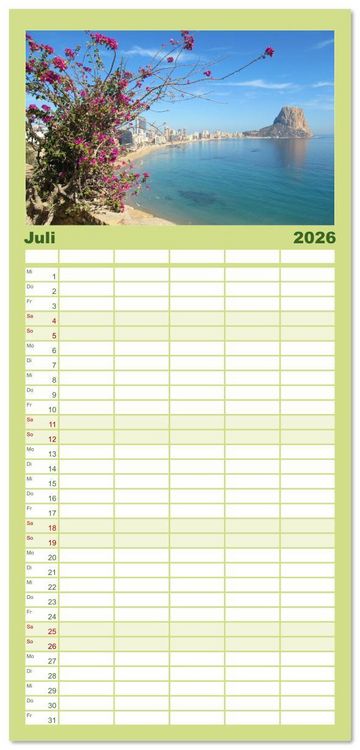 Produktbild: Familienplaner 2026 - Alicante - Benidorm - Calp mit 5 Spalten (Wandkalender, 21 x 45 cm) CALVENDO