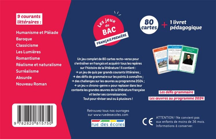 Produktbild: Les Jeux du Bac - Francais Premiere - 80 Cartes + 1 Livret Pedagogique