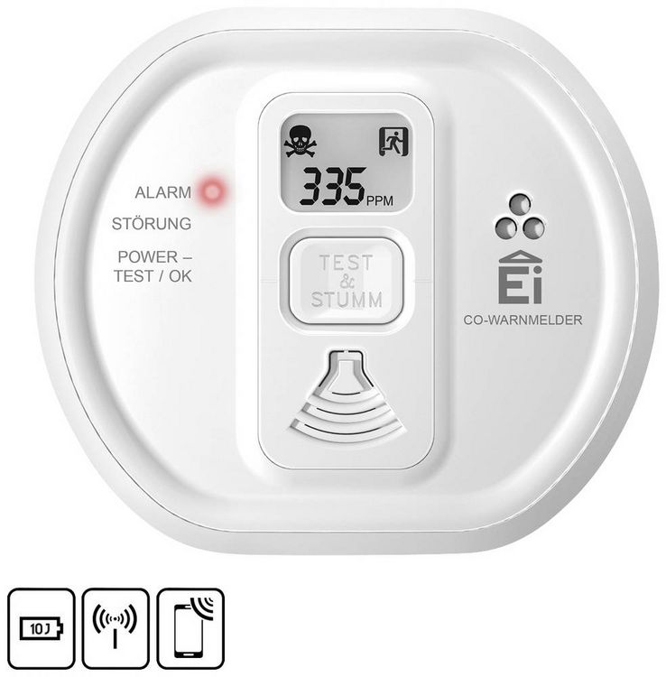 Produktbild: Ei Electronics i-serie Kohlenmonoxid-Melder inkl. 10 Jahres-Batterie batteriebetrieben detektiert Kohlenmonoxid