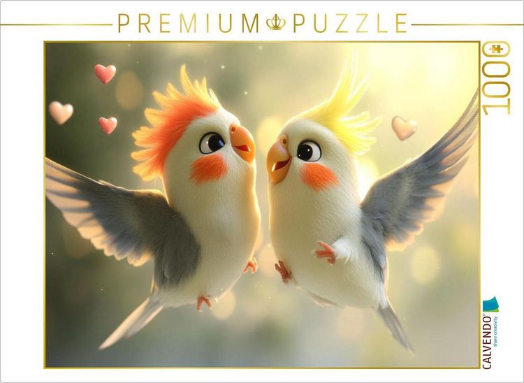 Produktbild: CALVENDO Puzzle Duett im Flug - Zwei Nymphensittiche | 1000 Teile Lege-Gr&ouml;&szlig;e 64x48cm Foto-Puzzle f&uuml;r gl&uuml;ckliche Stunden