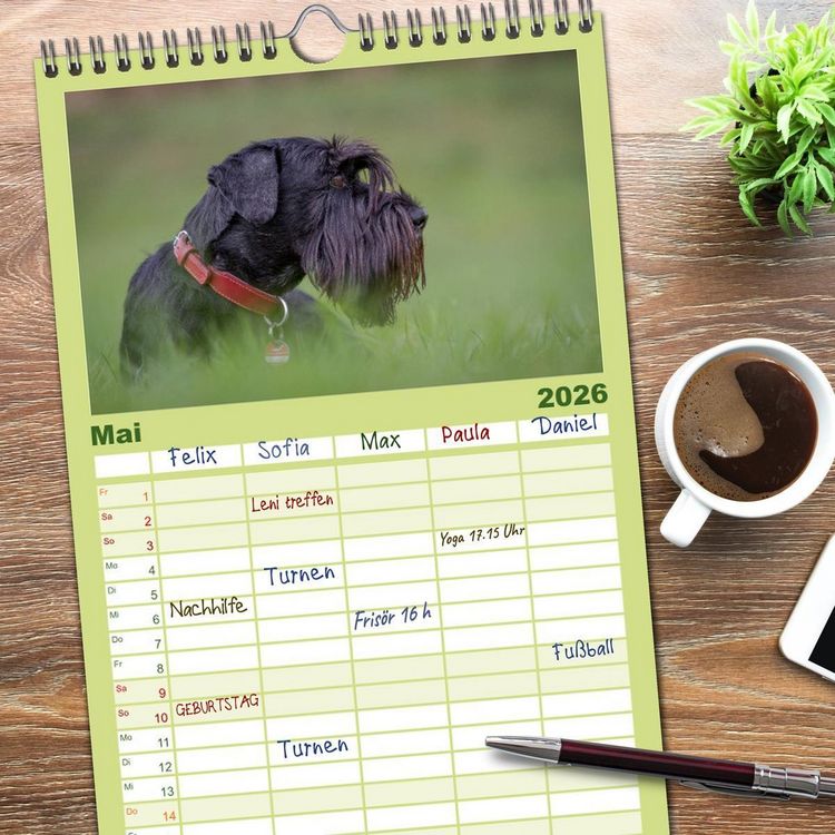 Produktbild: Familienplaner 2026 - Schnauzer... von Zwergen und Riesen 2026 mit 5 Spalten (Wandkalender, 21 x 45 cm) CALVENDO