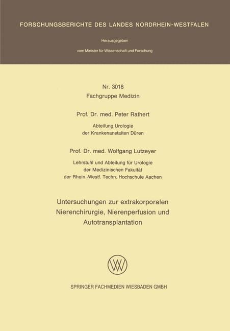 Produktbild: Untersuchungen zur extrakorporalen Nierenchirurgie, Nierenperfusion und Autotransplantation