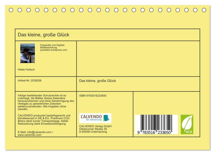 Produktbild: Das kleine, gro&szlig;e Gl&uuml;ck (Tischkalender 2026 DIN A5 quer), CALVENDO Monatskalender