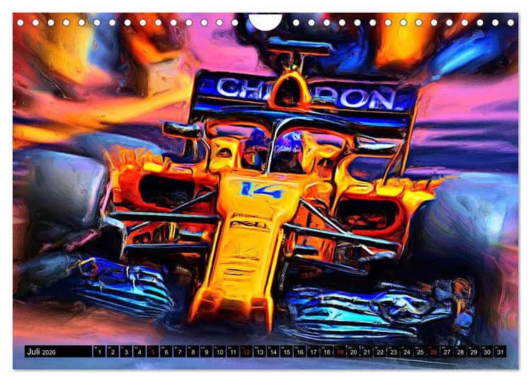 Produktbild: Vollgas im Monoposto - Digital Arts rund um die Formel 1 von Jean-Louis Glineur (Wandkalender 2026 DIN A4 quer), CALVENDO Monatskalender