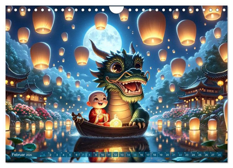 Produktbild: M&ouml;nch und Drache: Vier Jahreszeiten im Tempelgarten (Wandkalender 2026 DIN A4 quer), CALVENDO Monatskalender