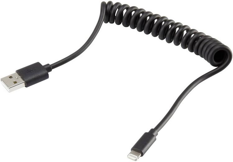 Produktbild: Renkforce USB-Kabel USB 2.0 USB-A Stecker, Apple Lightning Stecker 0.95 m Schwarz Spiralkabel RF4087422