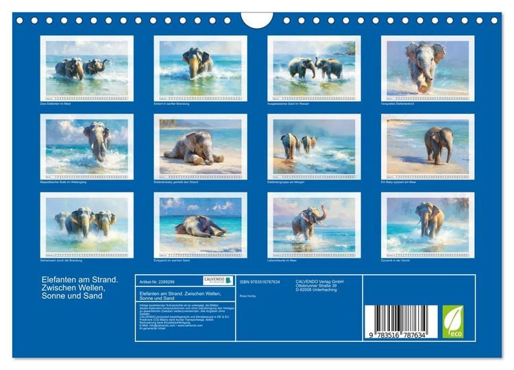 Produktbild: Elefanten am Strand. Zwischen Wellen, Sonne und Sand (Wandkalender 2027 DIN A4 quer), CALVENDO Monatskalender
