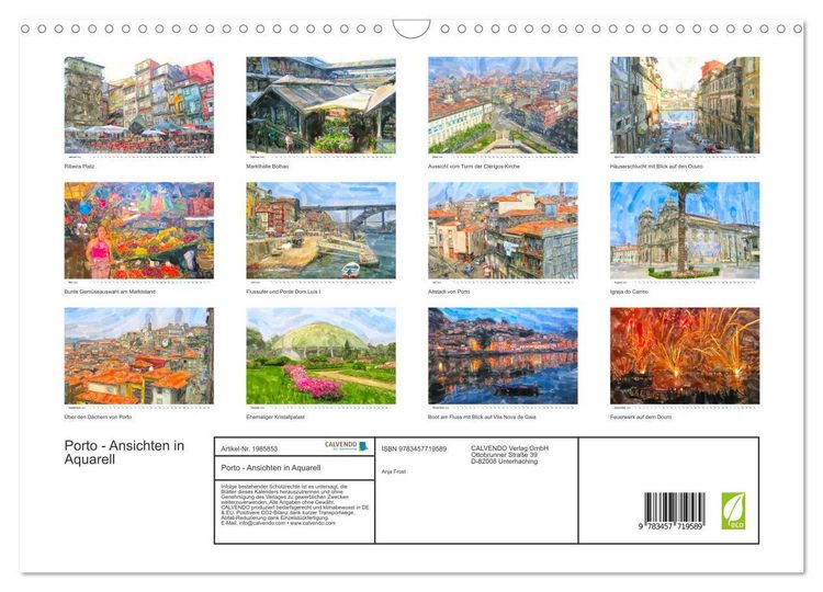 Produktbild: Porto - Ansichten in Aquarell (Wandkalender 2026 DIN A3 quer), CALVENDO Monatskalender
