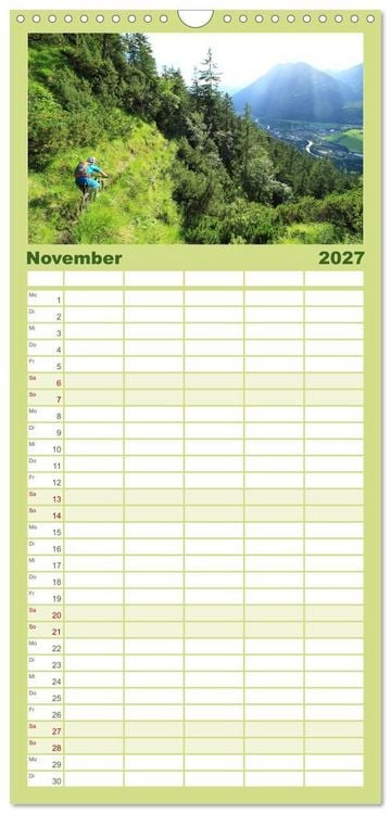 Produktbild: Familienplaner 2027 - Mountainbike Traumpfade mit 5 Spalten (Wandkalender, 21 x 45 cm) CALVENDO