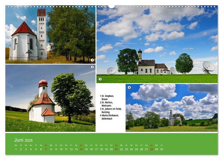 Produktbild: Kirchen und Kapellen als Ausflugsziele (Wandkalender 2026 DIN A2 quer), CALVENDO Monatskalender