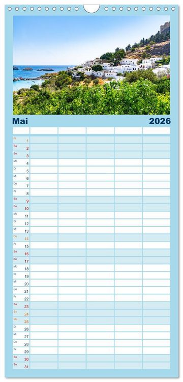 Produktbild: Familienplaner 2026 - Rhodos - eine Insel zum Verlieben mit 5 Spalten (Wandkalender, 21 x 45 cm) CALVENDO