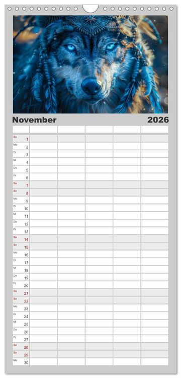 Produktbild: Familienplaner 2026 - Tierische Schamanen mit 5 Spalten (Wandkalender, 21 x 45 cm) CALVENDO
