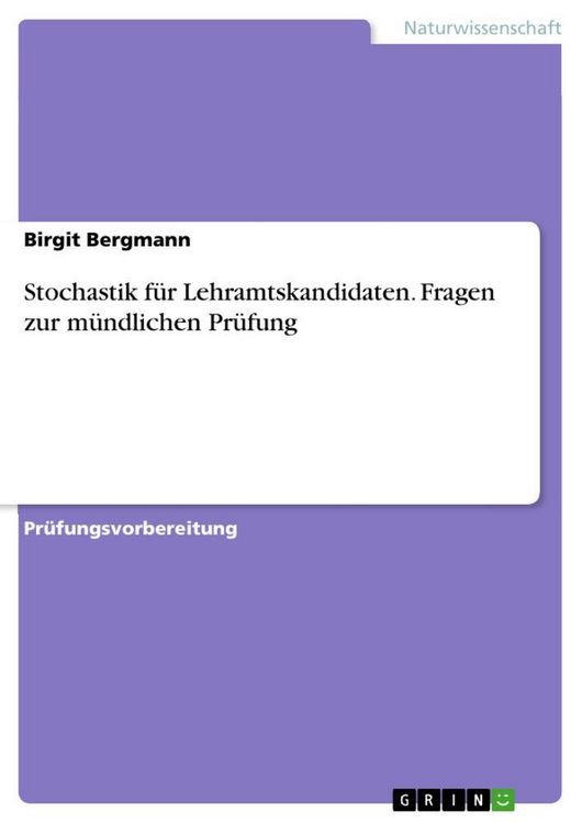 Produktbild: Stochastik f&uuml;r Lehramtskandidaten. Fragen zur m&uuml;ndlichen Pr&uuml;fung