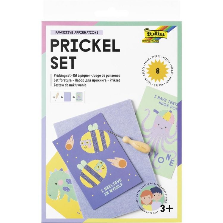 Produktbild: FOLIA Bastelartikel Prickel-Set, inkl. Prickelnadel, Filz und 6x Motivkarten in 10,5x14,8cm
