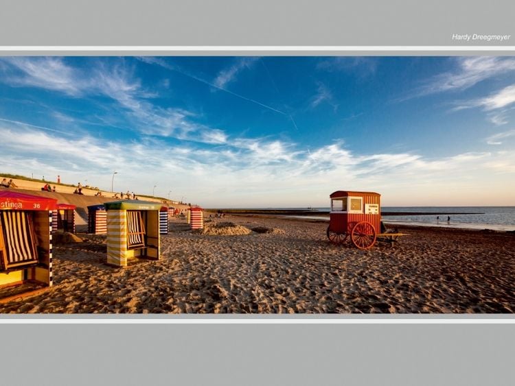 Produktbild: CALVENDO Puzzle Borkum, Badekarren im Sonnenuntergang | 1000 Teile Lege-Gr&ouml;&szlig;e 64x48cm Foto-Puzzle f&uuml;r gl&uuml;ckliche Stunden