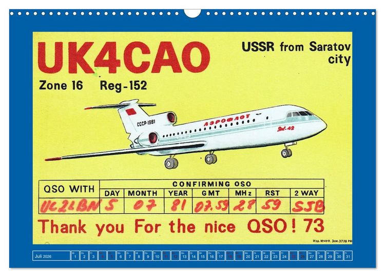 Produktbild: &Uuml;ber den Wolken - Flugzeuge des 20. Jahrhunderts auf Amateurfunkkarten (Wandkalender 2026 DIN A3 quer), CALVENDO Monatskalender
