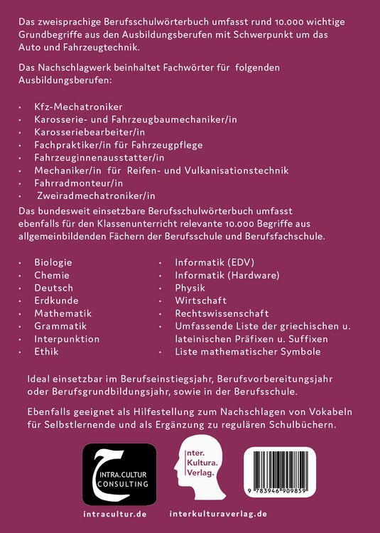 Produktbild: Berufsschulw&ouml;rterbuch f&uuml;r Fahrzeug- und Verkehrstechnik. Deutsch-Arabisch
