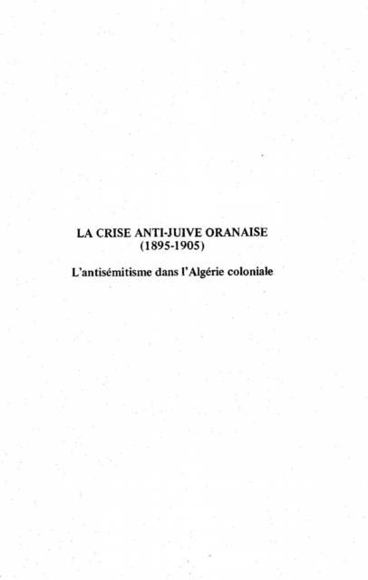 Produktbild: La Crise Anti-Juive Oranaise, 1895-1905