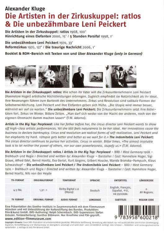 Produktbild: Die Artisten in der Zirkuskuppel: ratlos & Die unbez&auml;hmbare Leni Peickert - Edition Filmmuseum [2 DVDs]