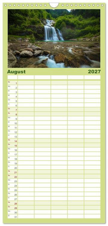 Produktbild: Familienplaner 2027 - Wasserfallwelt Schweiz mit 5 Spalten (Wandkalender, 21 x 45 cm) CALVENDO