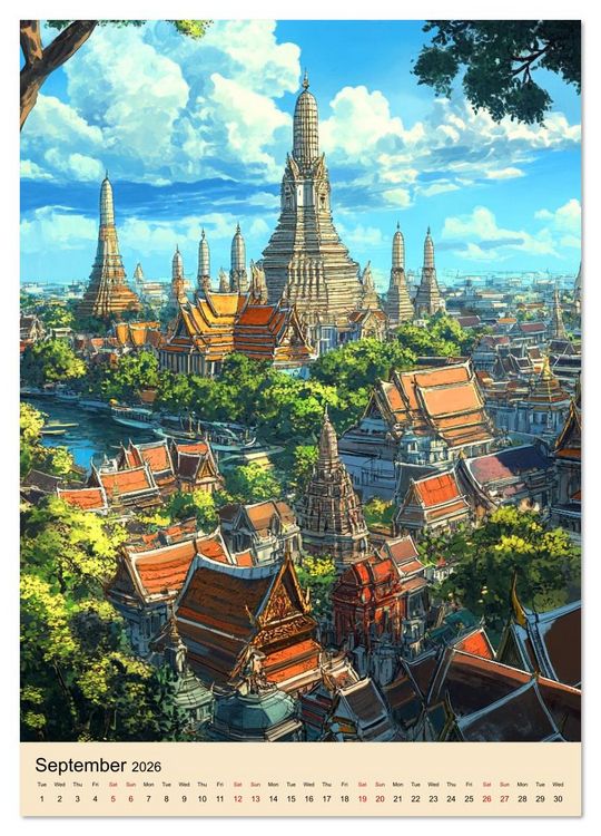Produktbild: Thailand meets Anime (Wall Calendar 2026 DIN A3 portrait), CALVENDO 12 Month Wall Calendar